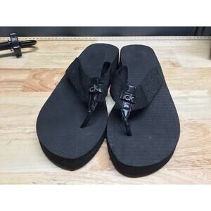 Calvin Klein Kcmeena Sandals Women's 10 M Black Slip On Wedge Heel Flip Flop